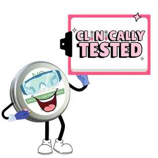 No Pong tin character holding a Clinically Tested sign