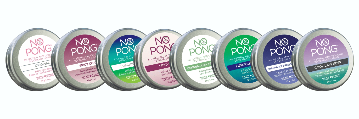 Eight No Pong tins in a row, the Canadian range